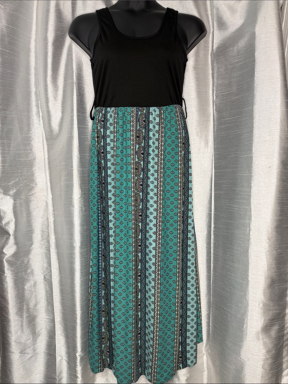 Urban Rose Sleeveless Maxi Dress Bohemian Tribal Teal Made in USA Women’s XL